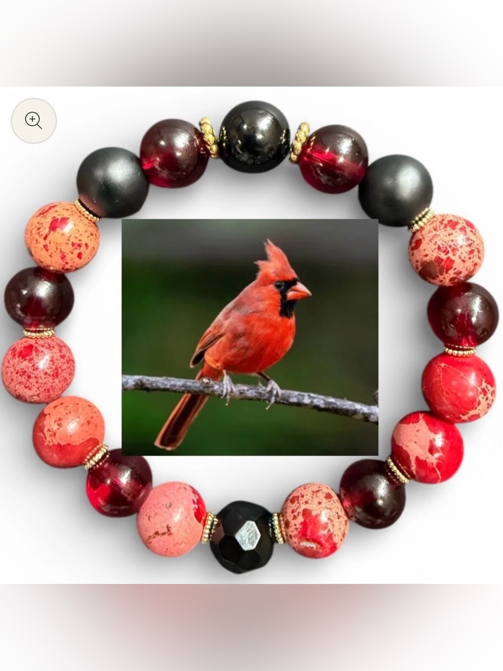 Embrace Our Souls Natural Stone 7” Stretch Bracelet in CARDINAL NWT